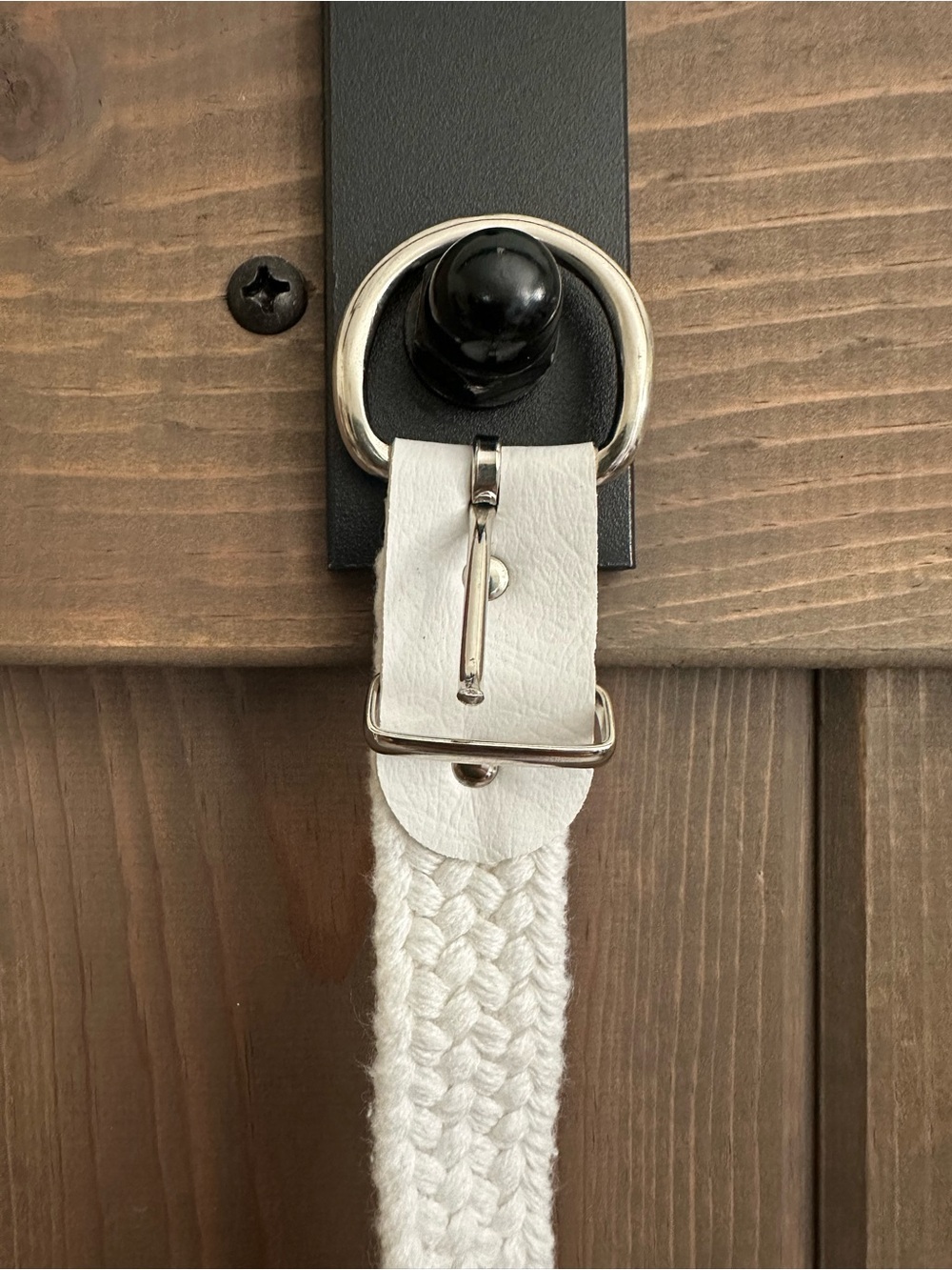 White Woven Fabric Belt with Silver Buckle